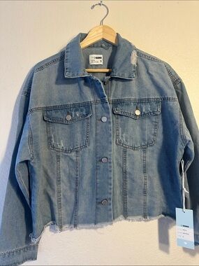 Ci Sono Washed Light Blue Denim Cropped Jacket